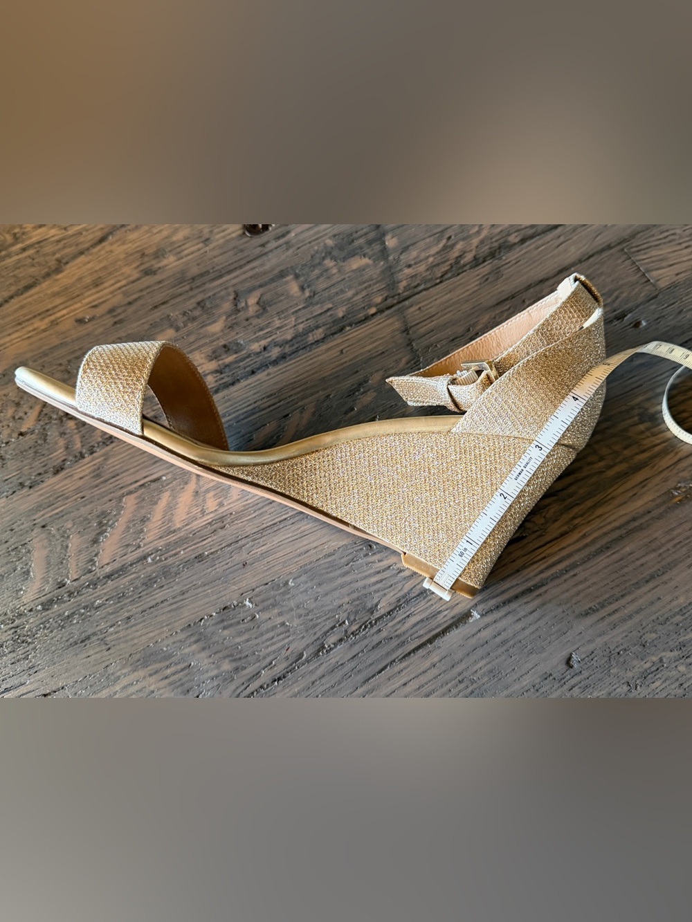 NWOT Didifu Champagne Gold Glitter Wedge Sandals Ankle Strap Wedding Prom Sz 9 - Picture 5 of 5